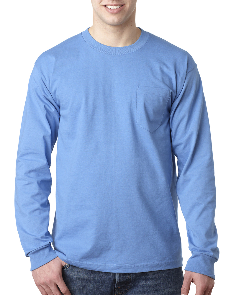 bayside ba8100 adult 6.1 oz., 100% cotton long sleeve pocket t-shirt Front Fullsize