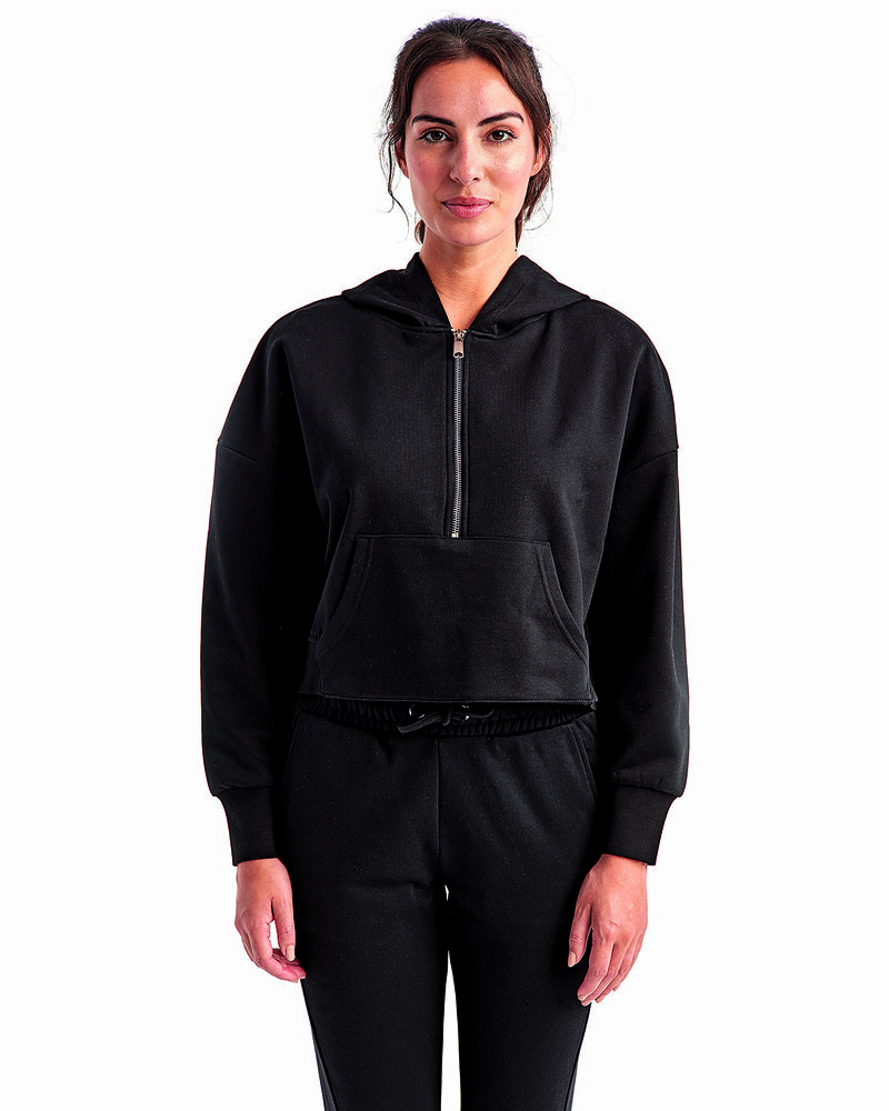 tridri td077 ladies' alice half-zip hooded sweatshirt Front Fullsize