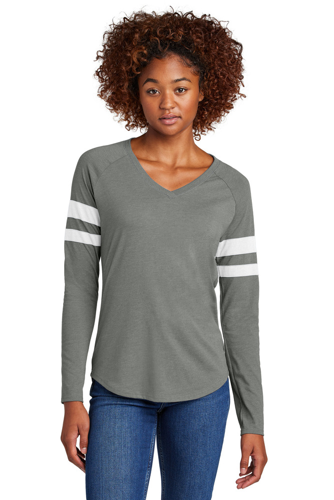 sport-tek lst6043 ladies halftime stripe long sleeve v-neck tee Front Fullsize