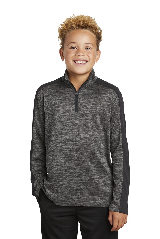 sport-tek yst397 youth posicharge ® electric heather colorblock 1/4-zip pullover Front Fullsize