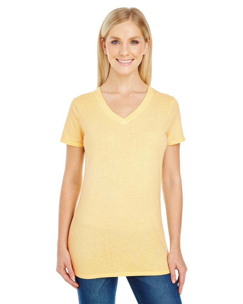 threadfast apparel 230b ladies' pigment-dye short-sleeve v-neck t-shirt Front Fullsize