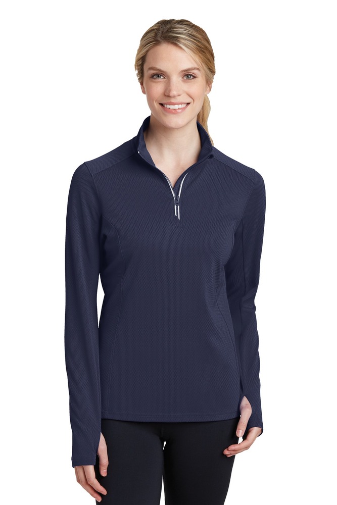 Sport-Tek LST860 Ladies Sport-Wick ® Textured 1/4-Zip Pullover Front Fullsize"