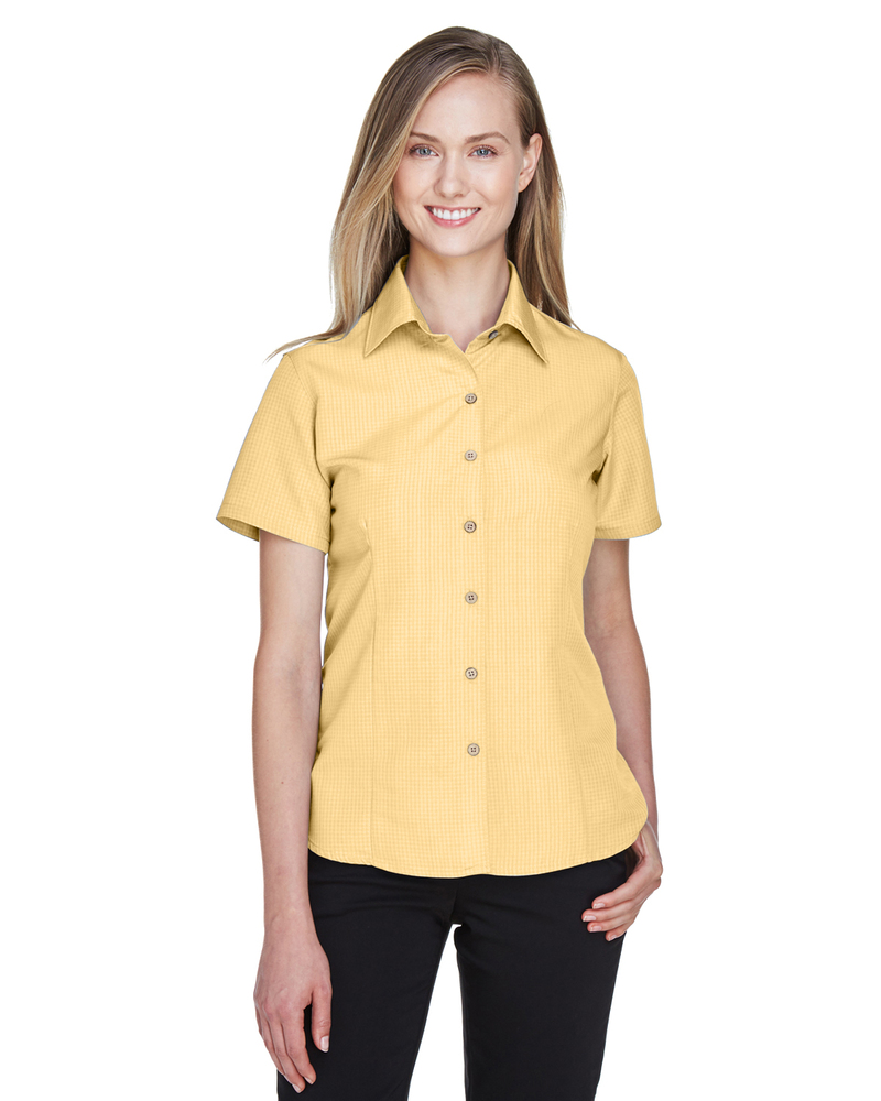 harriton m560w ladies' barbados textured camp shirt Front Fullsize