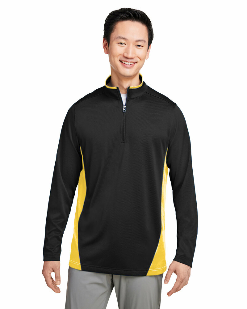 harriton m786 men's flash snag protection plus il colorblock quarter-zip Front Fullsize