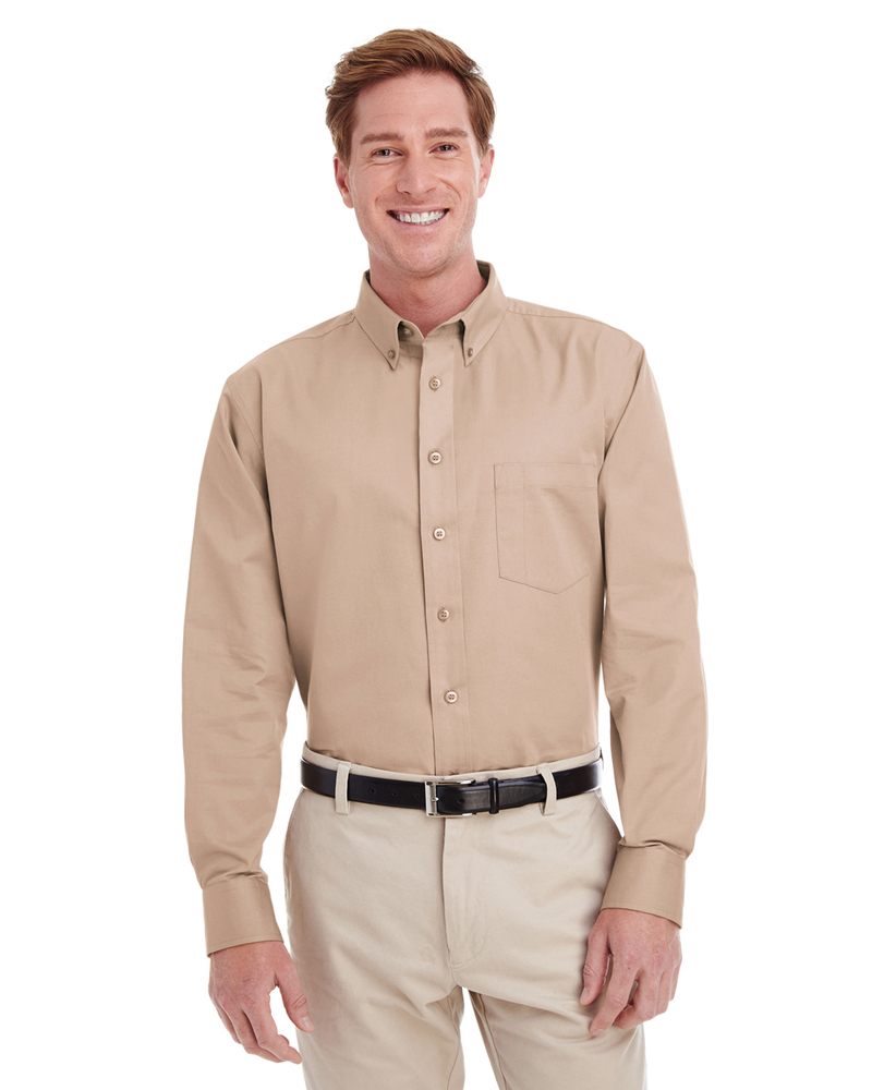 harriton m581 men's foundation 100% cotton long-sleeve twill shirt with teflon™ Front Fullsize