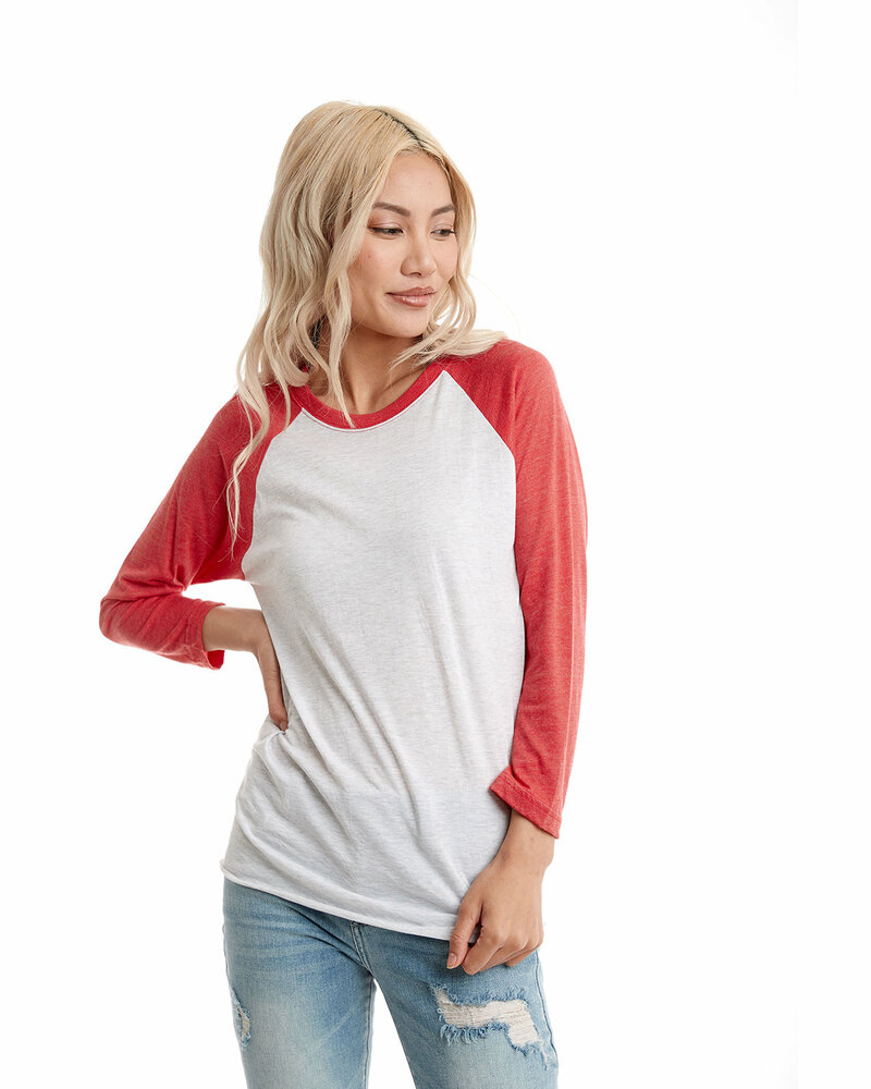 next level 6051 unisex tri-blend 3/4-sleeve raglan t-shirt Front Fullsize