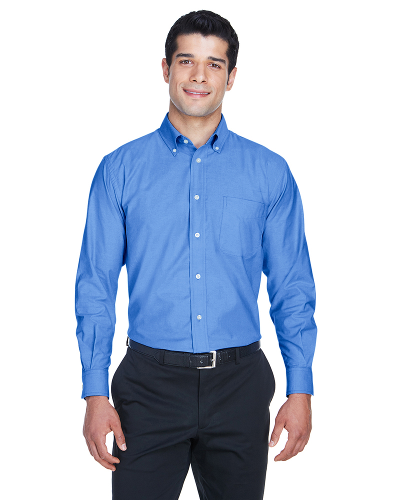 harriton m600 men's long-sleeve oxford with stain-release Front Fullsize