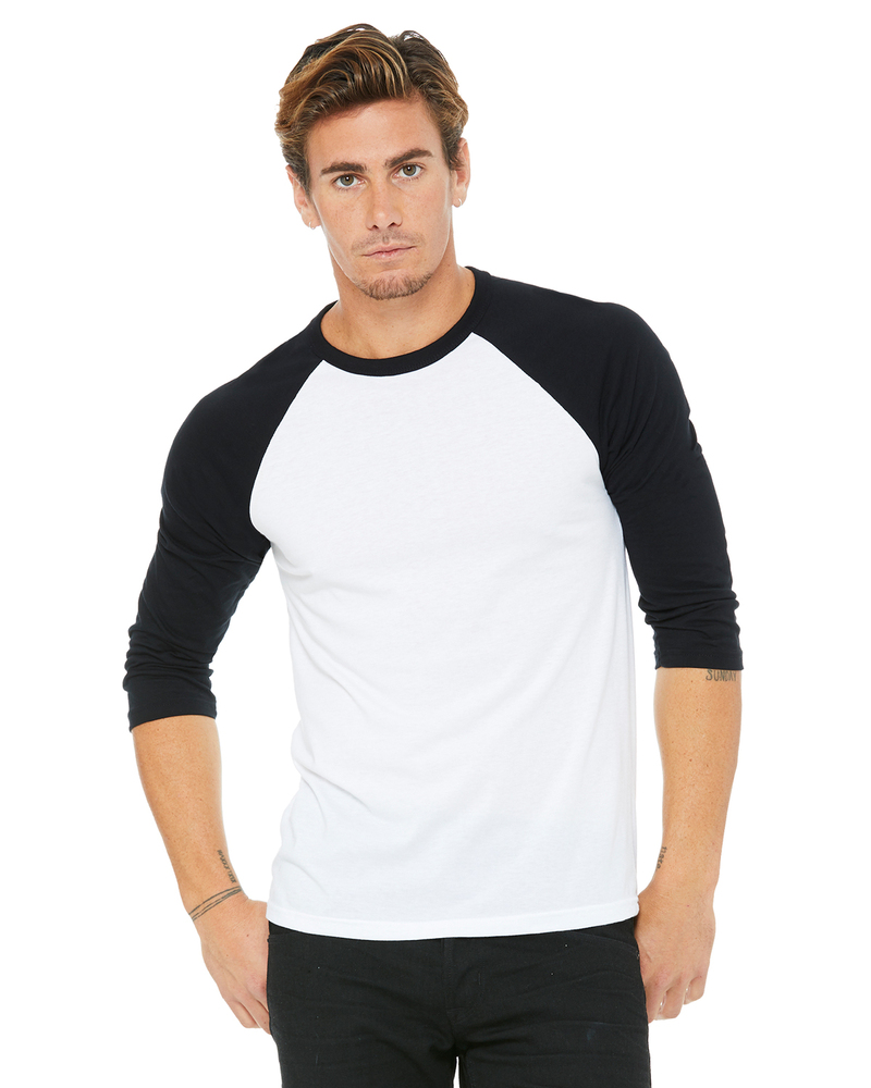 bella + canvas 3200 unisex 3/4-sleeve baseball t-shirt Front Fullsize