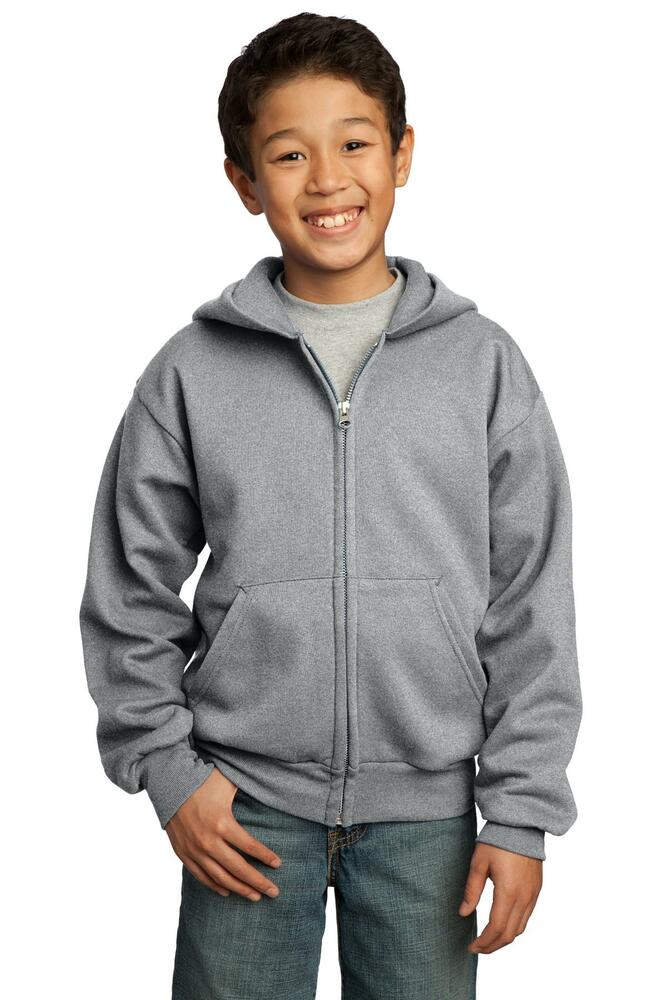 port & company pc90yzh youth core fleece full-zip hooded sweatshirt Front Fullsize