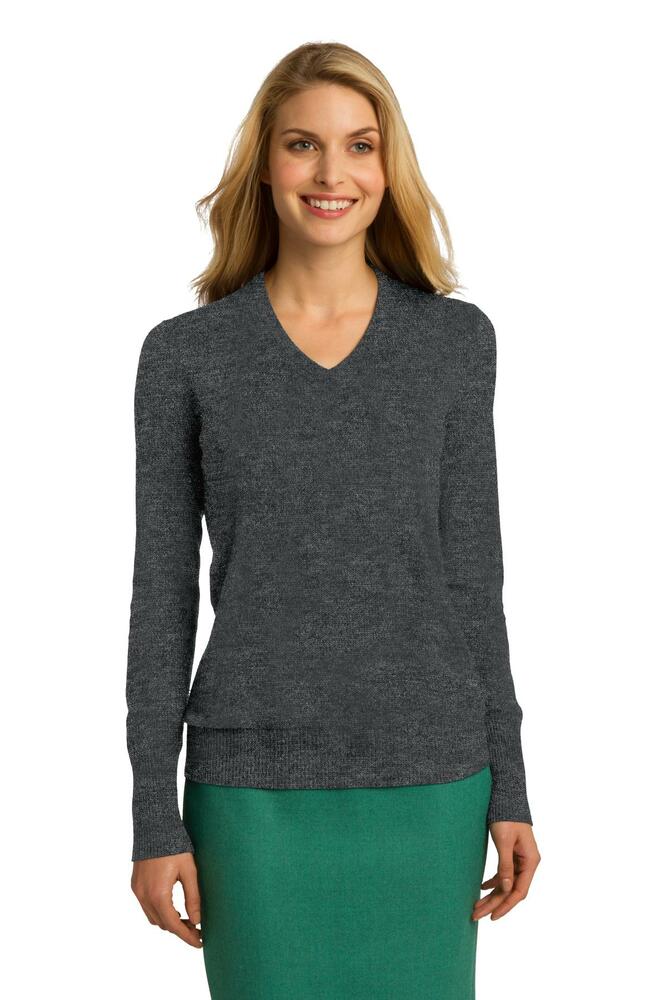 port authority lsw285 ladies v-neck sweater Front Fullsize