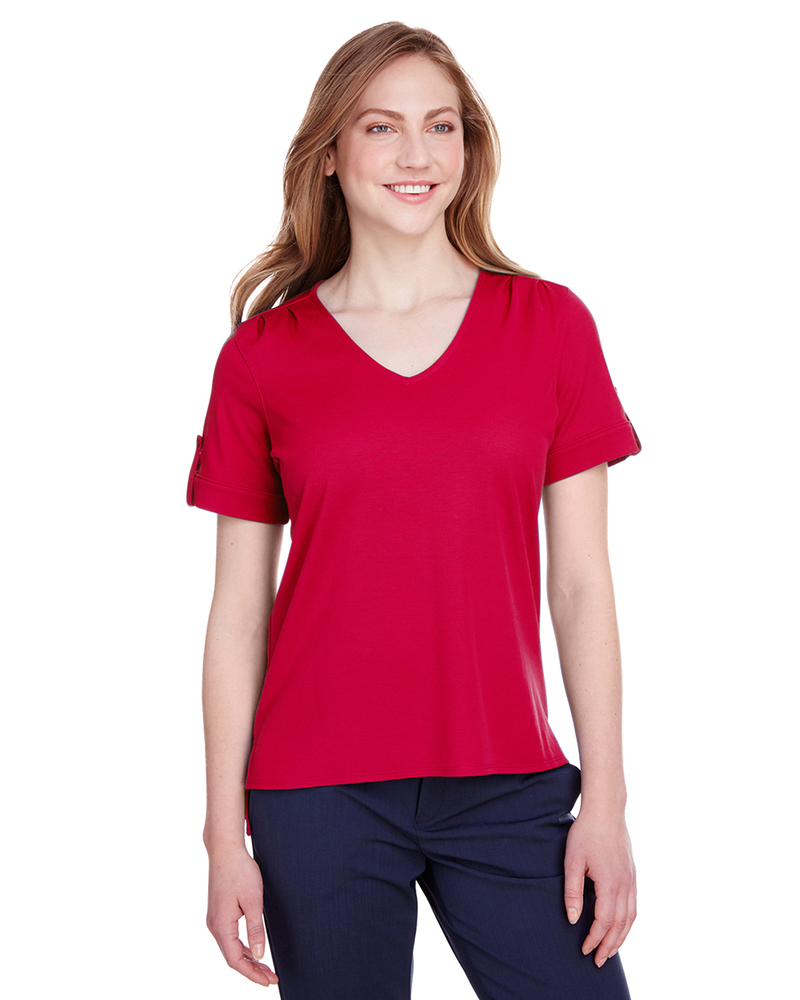 devon & jones dg20wb ladies' crownlux performance™ plaited rolled-sleeve top Front Fullsize