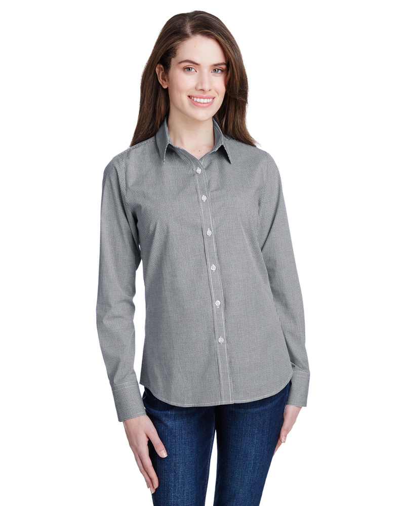 artisan collection by reprime rp320 ladies' microcheck gingham long-sleeve cotton shirt Front Fullsize