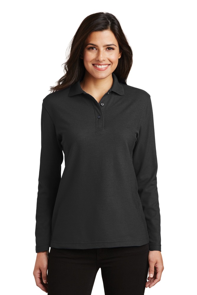port authority l500ls ladies silk touch™ long sleeve polo Front Fullsize
