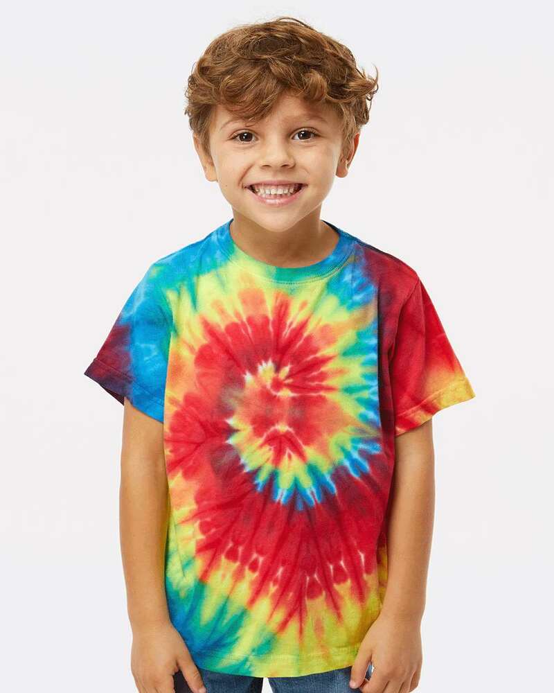 dyenomite 330ms toddler spiral tie-dyed t-shirt Front Fullsize