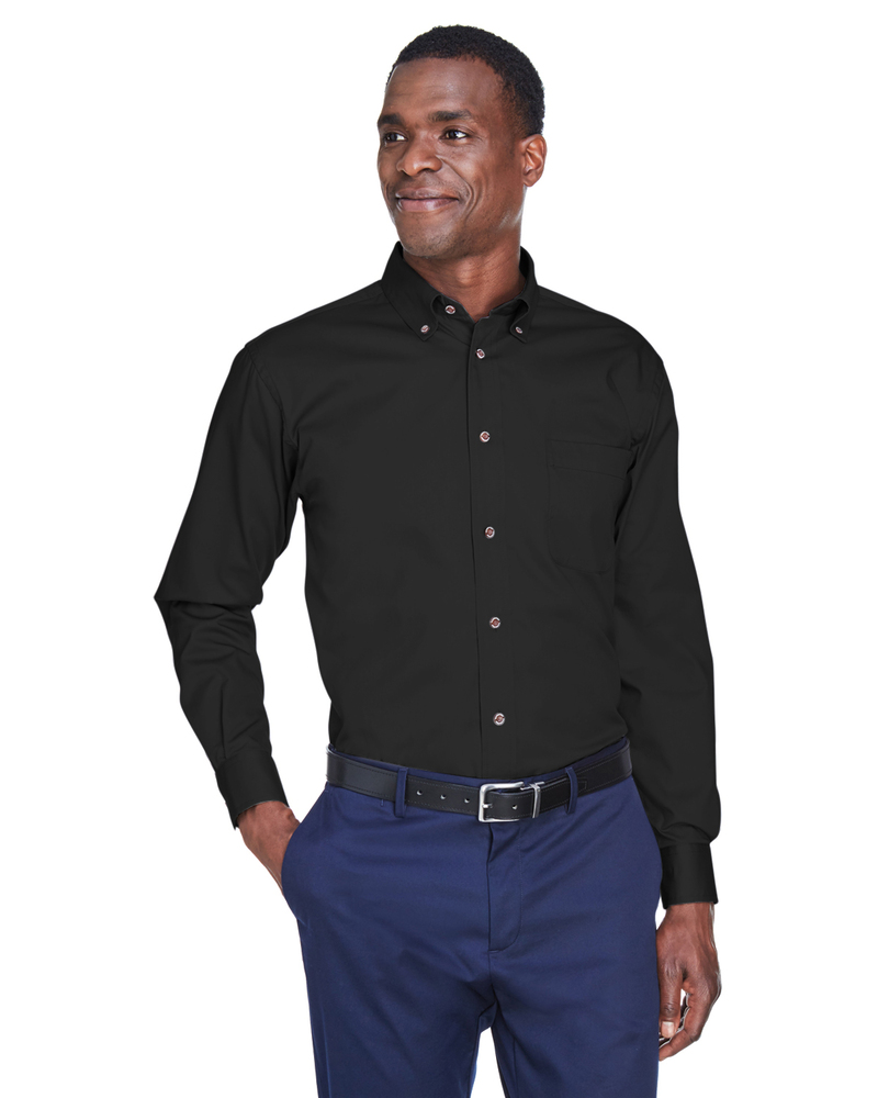 harriton m500 men's easy blend™ long-sleeve twill shirt with stain-release Front Fullsize
