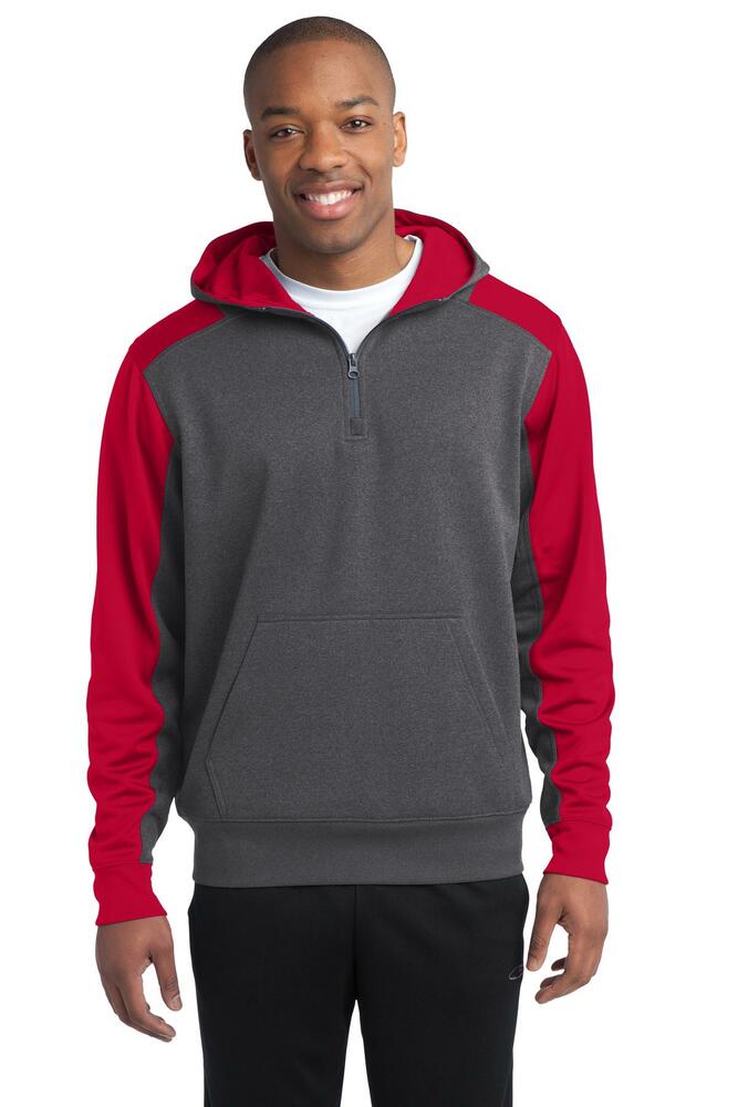 sport-tek st249 tech fleece colorblock 1/4-zip hooded sweatshirt Front Fullsize