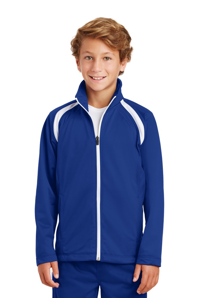 sport-tek yst90 youth tricot track jacket Front Fullsize