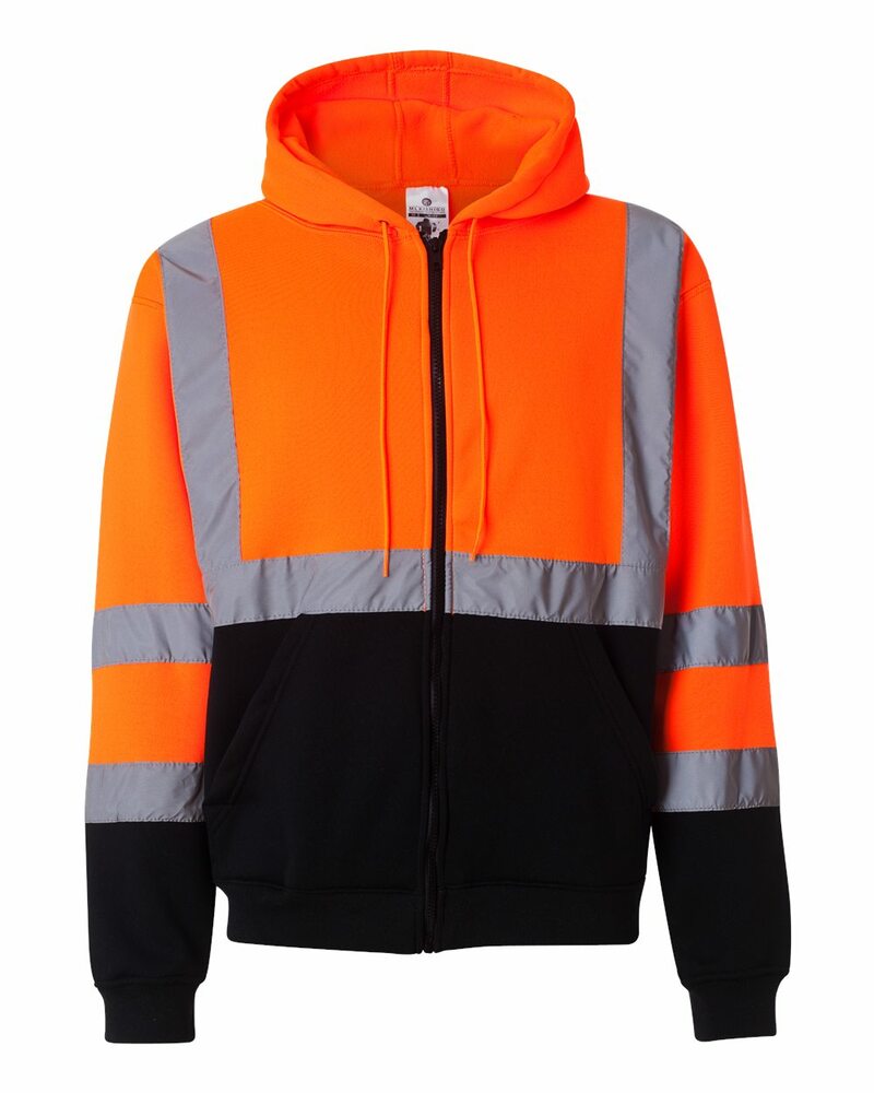 Kishigo JS102-103 Hi-Vis Full-Zip Hooded Sweatshirt Front Fullsize"