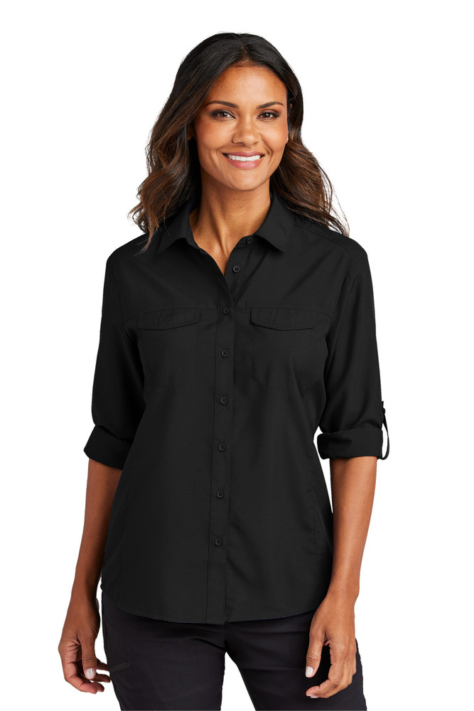 port authority lw960 ladies long sleeve uv daybreak shirt Front Fullsize