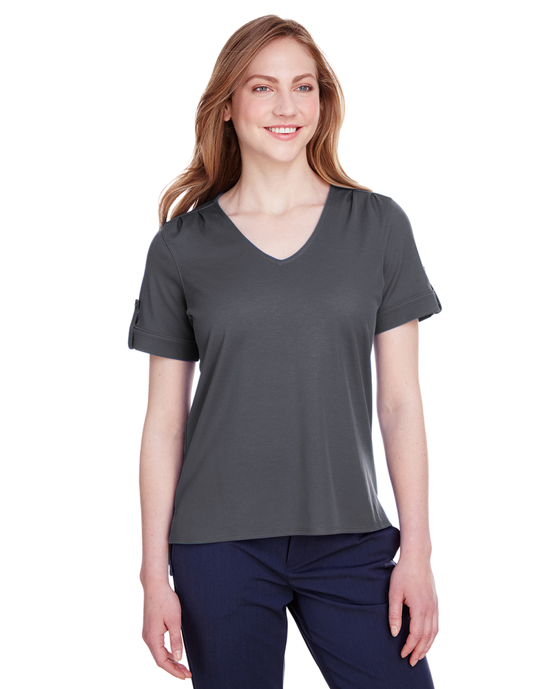 Devon & Jones DG20WB Ladies' CrownLux Performance Plaited Rolled-Sleeve Top Front Fullsize"