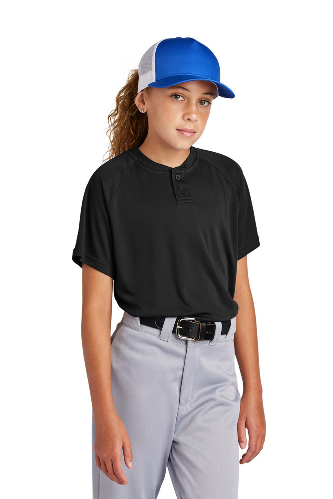 sport-tek yst359 youth posicharge ® competitor ™ 2-button henley Front Fullsize