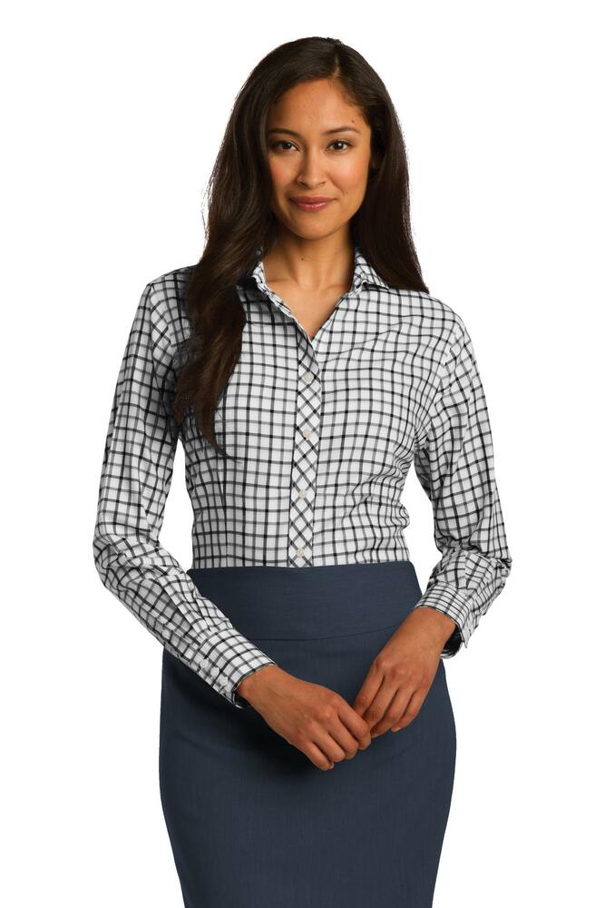 red house rh75 ladies tricolor check non-iron shirt Front Fullsize
