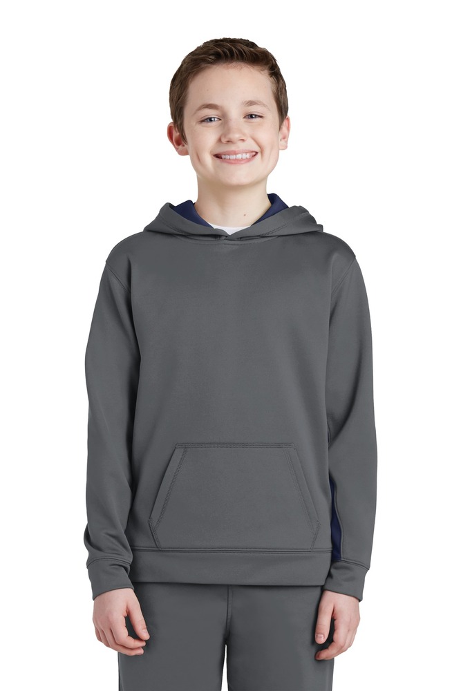 sport-tek yst235 youth sport-wick ® fleece colorblock hooded pullover Front Fullsize