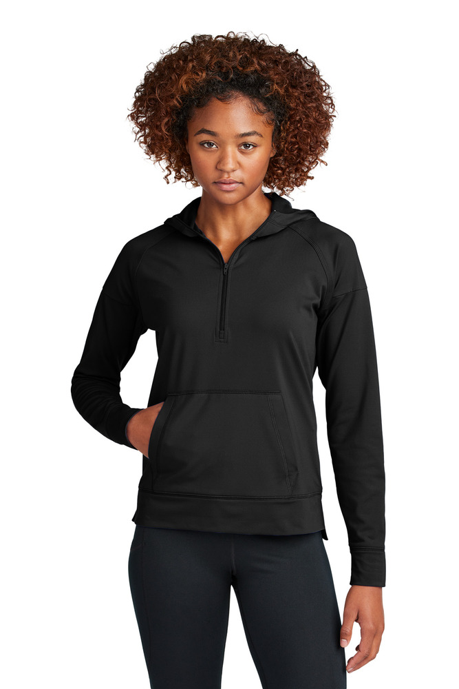 sport-tek lst856 ladies sport-wick ® stretch 1/2-zip hoodie Front Fullsize