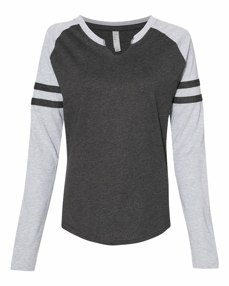LAT 3534 Women's Fine Jersey Mash Up Long Sleeve T-Shirt Front Fullsize"