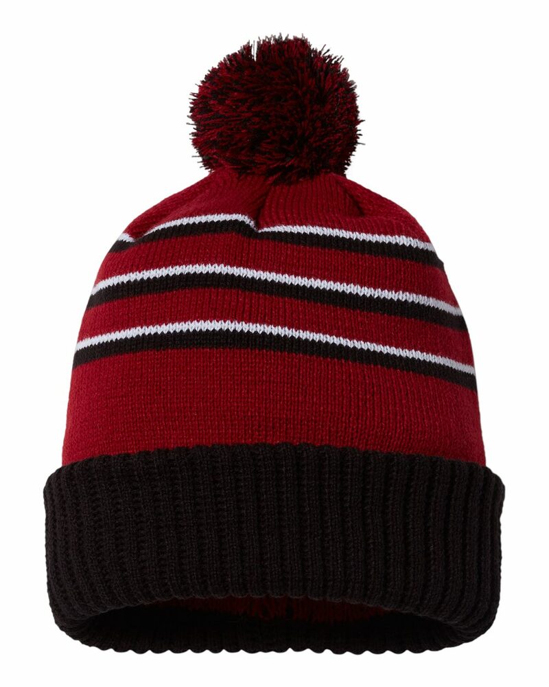 Richardson 134 Stripe Pom Cuffed Beanie Front Fullsize"
