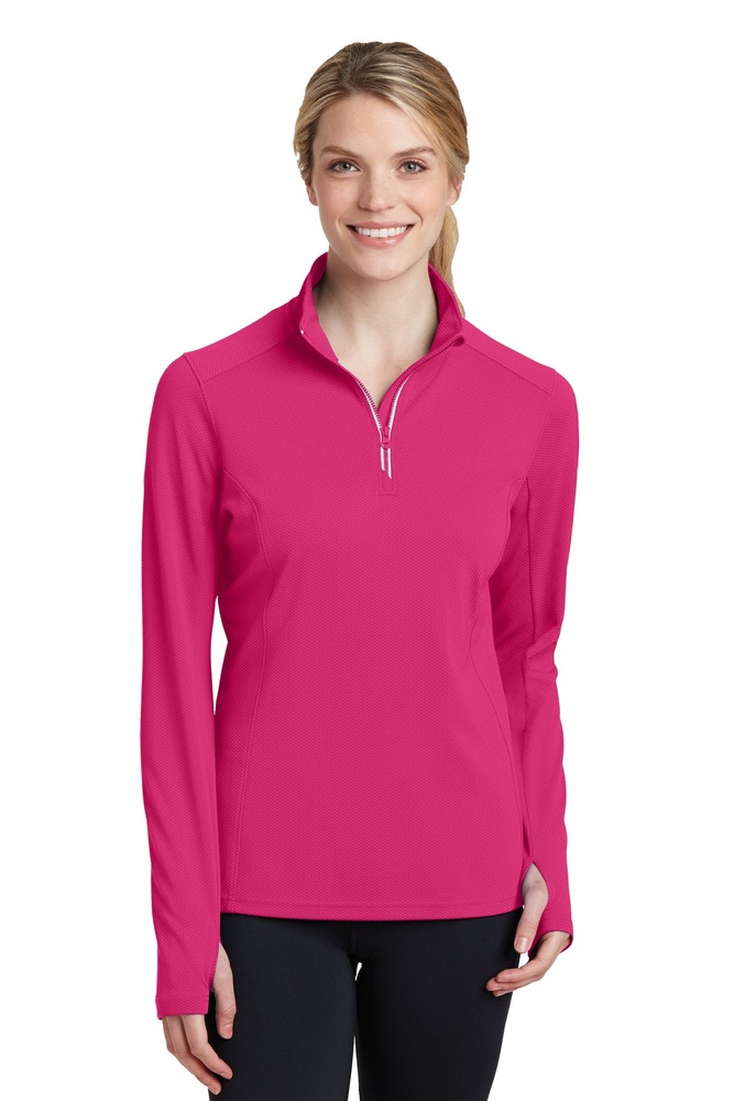 Sport-Tek LST860 Ladies Sport-Wick ® Textured 1/4-Zip Pullover Front Fullsize"