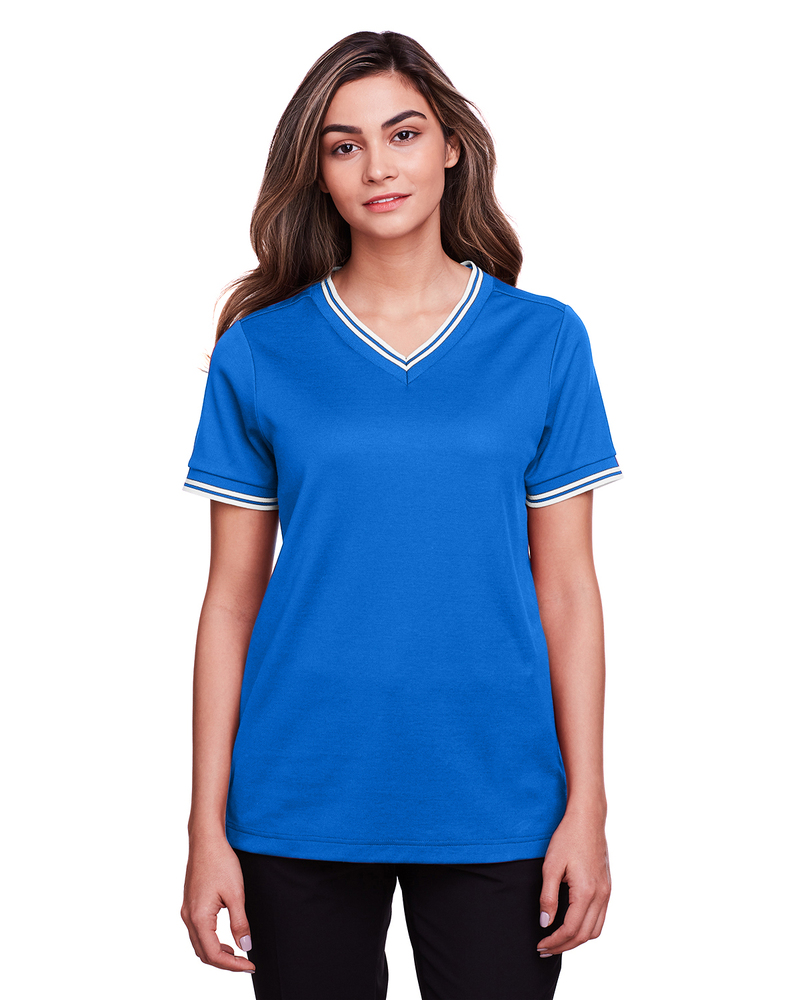 Devon & Jones DG20CW Ladies' CrownLux Performance™ Plaited Tipped V-Neck Polo Front Fullsize"