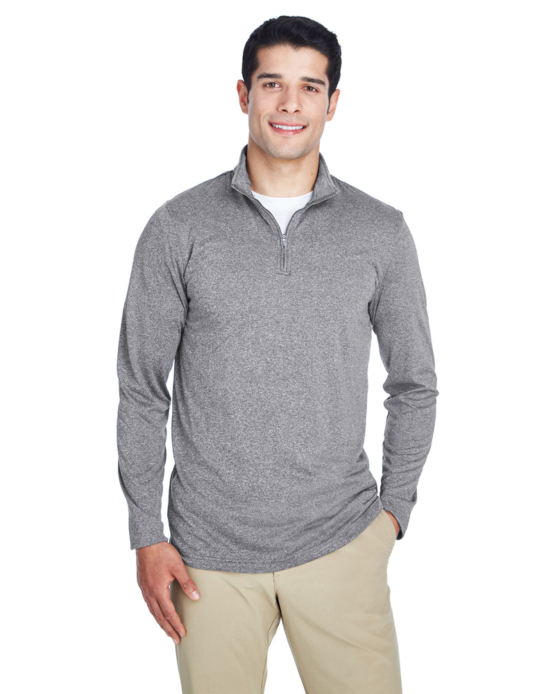 ultraclub 8618 men's cool & dry heathered performance quarter-zip Front Fullsize