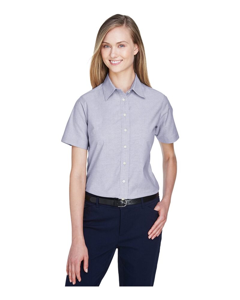 Harriton M600SW Women's Stain-Release Short Sleeve Oxford Shirt Front Fullsize"