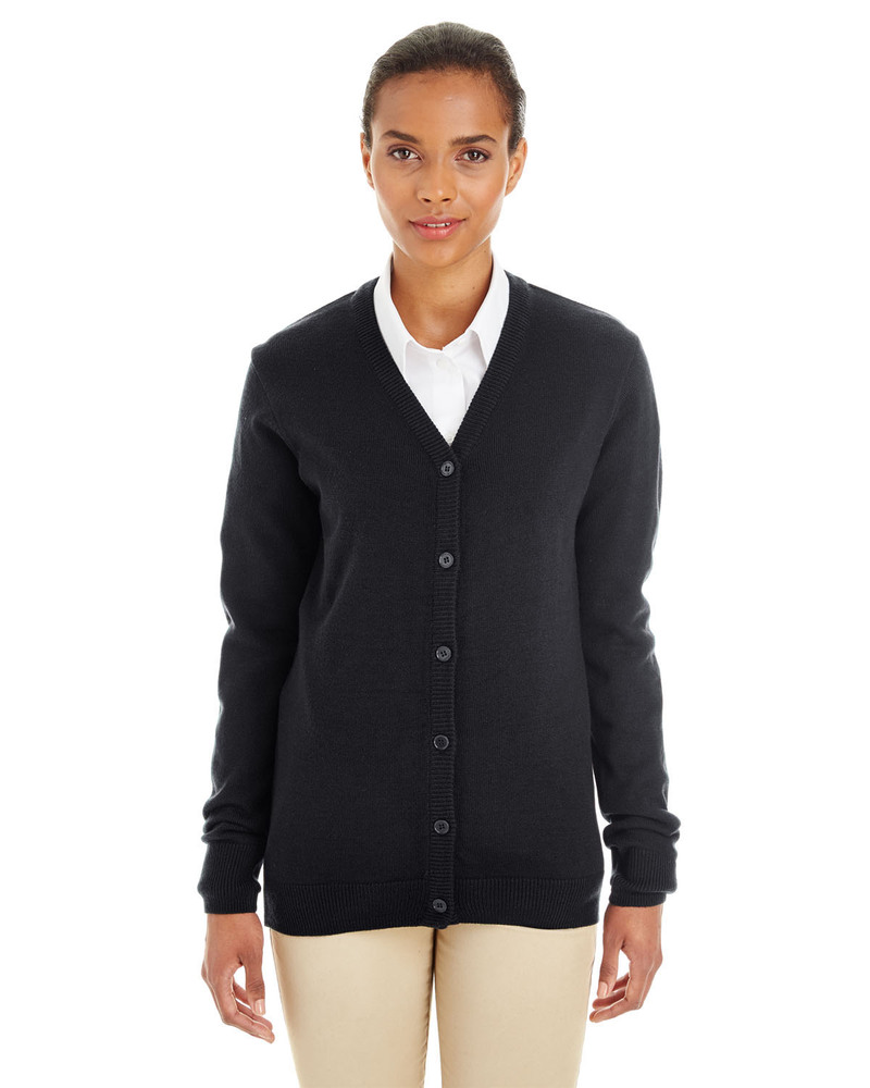 harriton m425w ladies' pilbloc™ v-neck button cardigan sweater Front Fullsize