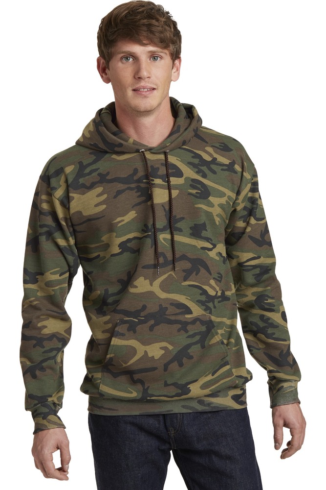 port & company pc78hc core fleece camo pullover hooded sweatshirt Front Fullsize