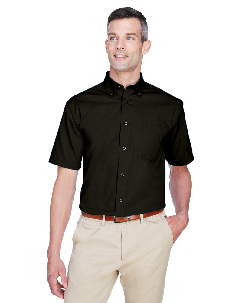 harriton m500s men's easy blend™ short-sleeve twill shirt with stain-release Front Fullsize