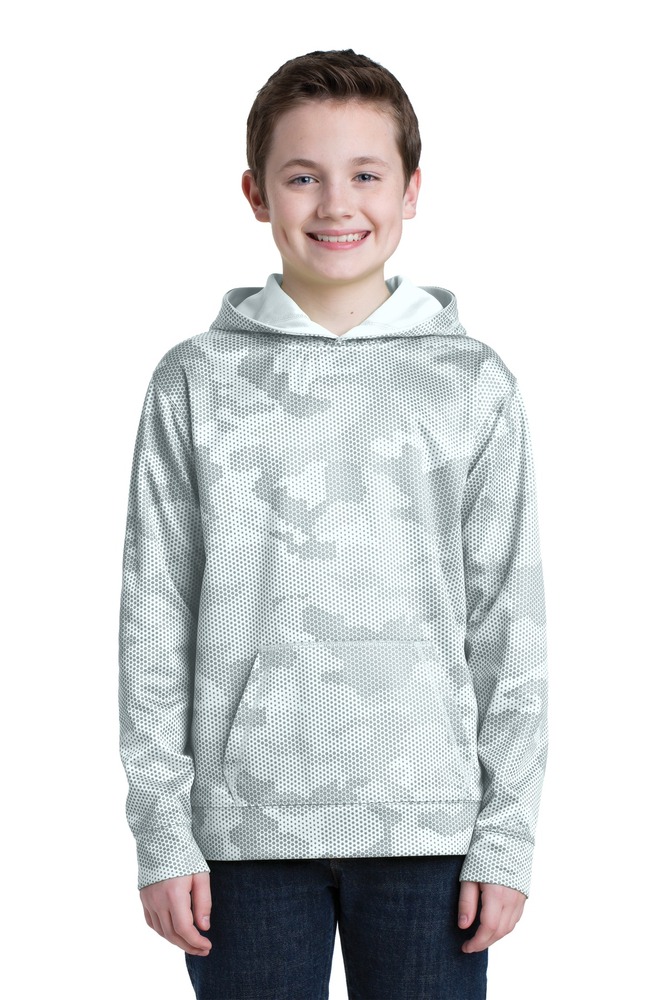 sport-tek yst240 youth sport-wick ® camohex fleece hooded pullover Front Fullsize