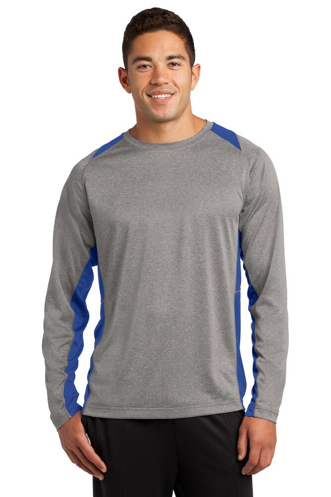 sport-tek st361ls long sleeve heather colorblock contender ™ tee Front Fullsize