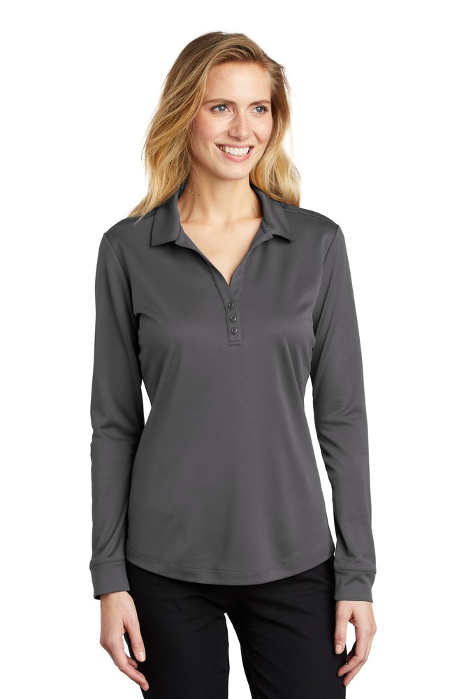 port authority l540ls ladies silk touch ™ performance long sleeve polo Front Fullsize