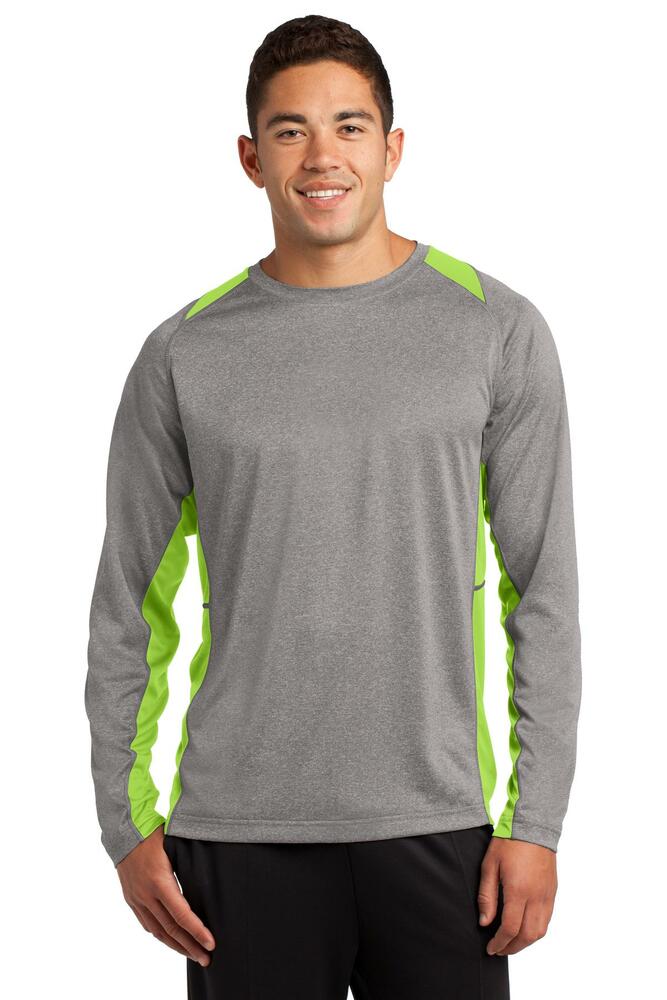 Sport-Tek ST361LS Long Sleeve Heather Colorblock Contender ™ Tee Front Fullsize"