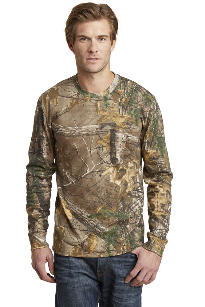 russell outdoors s020r realtree ® long sleeve explorer 100% cotton t-shirt with pocket Front Fullsize