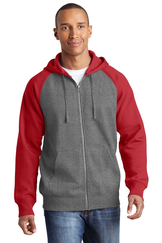 Sport-Tek ST269 Raglan Colorblock Full-Zip Hooded Fleece Jacket Front Fullsize"