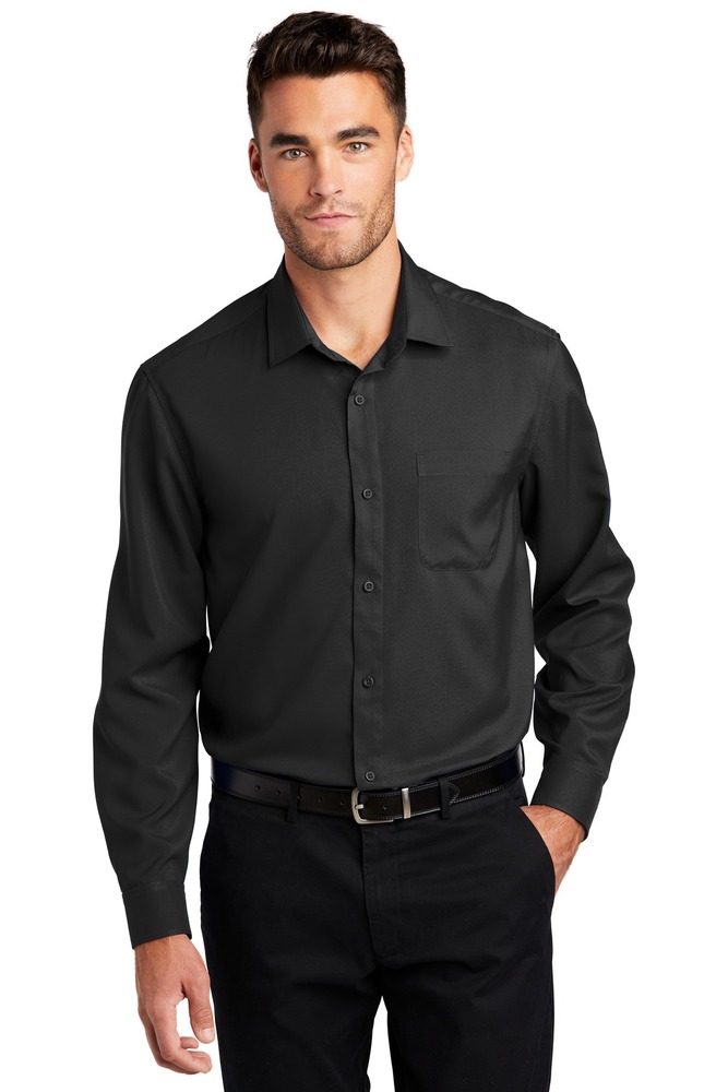 port authority w401 long sleeve performance staff shirt Front Fullsize