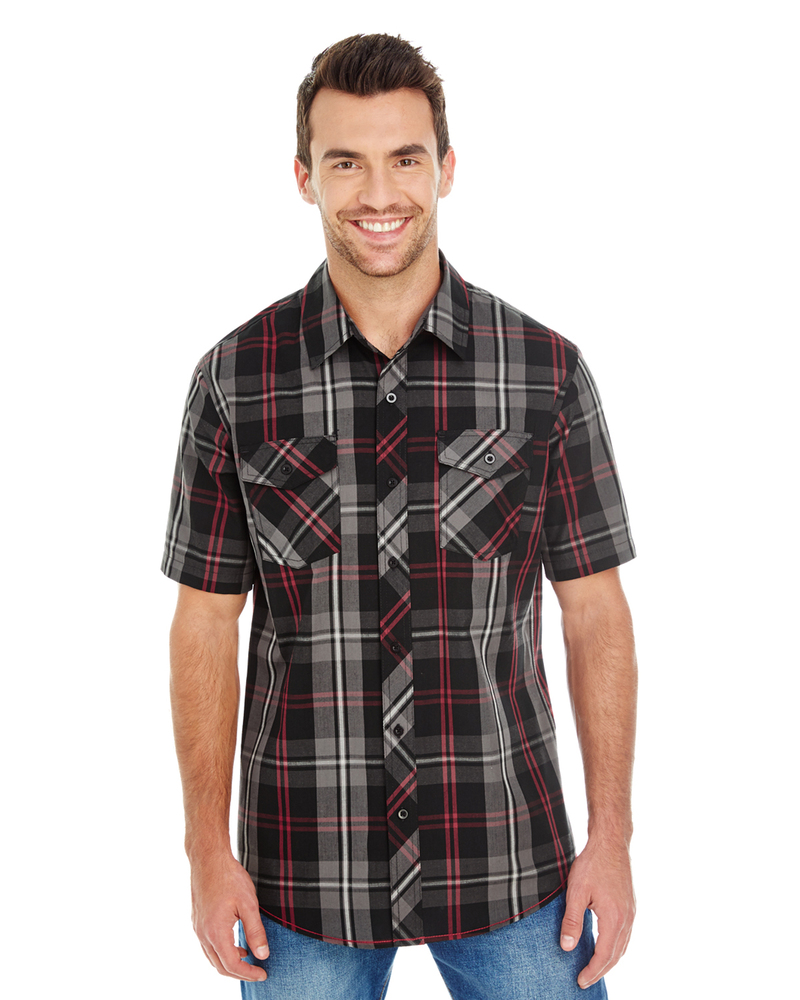 burnside b9202 men's short-sleeve plaid pattern woven shirt Front Fullsize