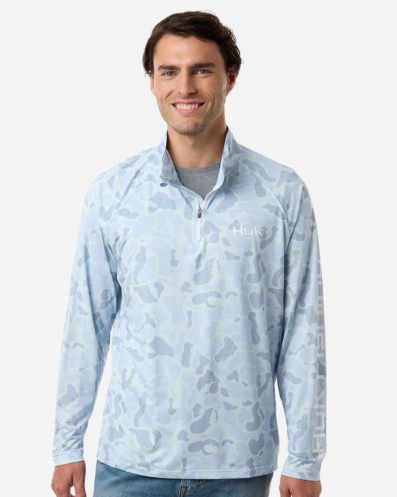 HUK H1200720 Men's Airweight KC Printed Quarter-Zip Pullover Front Fullsize"