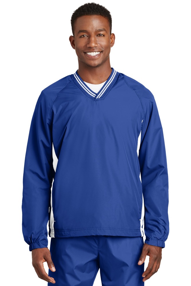 sport-tek jst62 tipped v-neck raglan wind shirt Front Fullsize