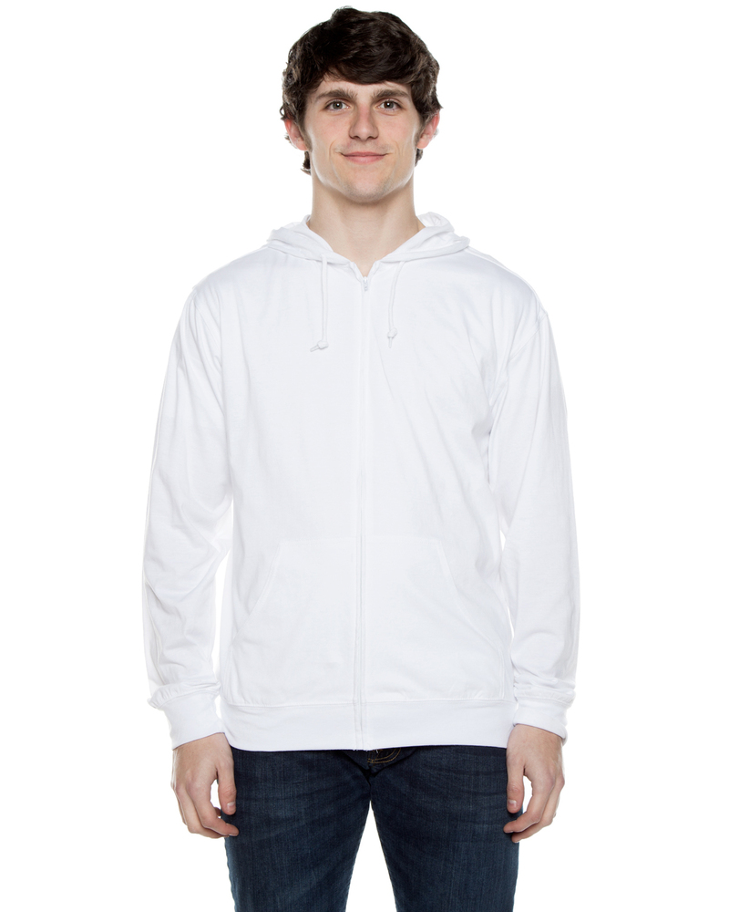 beimar azj702 unisex 4.5 oz. jersey long-sleeve full-zip hooded t-shirt Front Fullsize