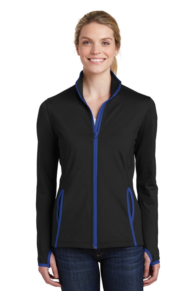 Sport-Tek LST853 Ladies Sport-Wick ® Stretch Contrast Full-Zip Jacket Front Fullsize"