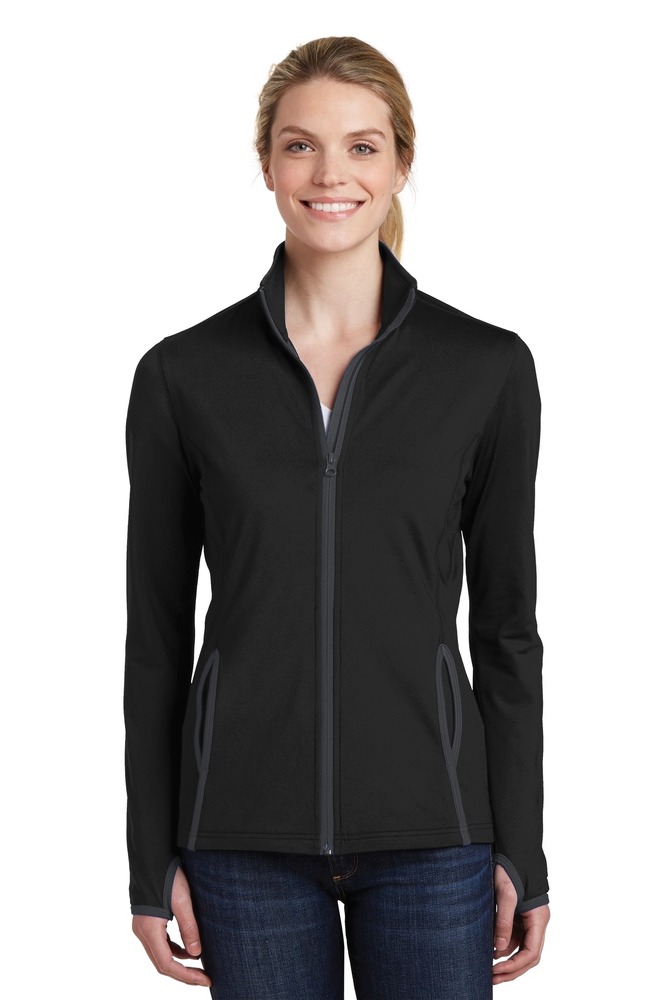 sport-tek lst853 ladies sport-wick ® stretch contrast full-zip jacket Front Fullsize